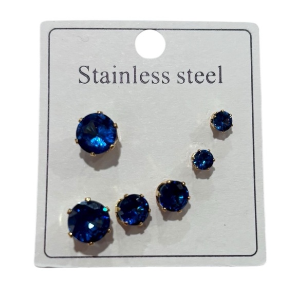 Elegant Stainless Steel Stud Earrings Set. Multiple colors. Gold Tone setting. - Picture 4 of 5